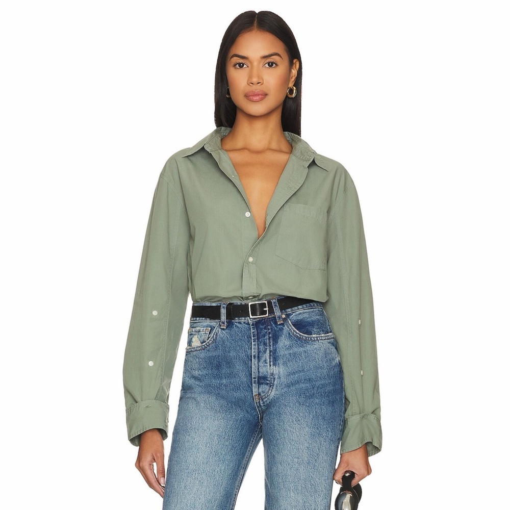 Citizens of Humanity Kayla Shrunken Poplin Button Down Shirt in Nova - Picture 5 of 12